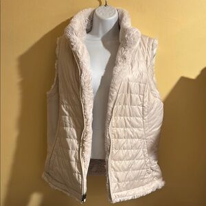 Cream Quilted Vest with Faux Fur Lining